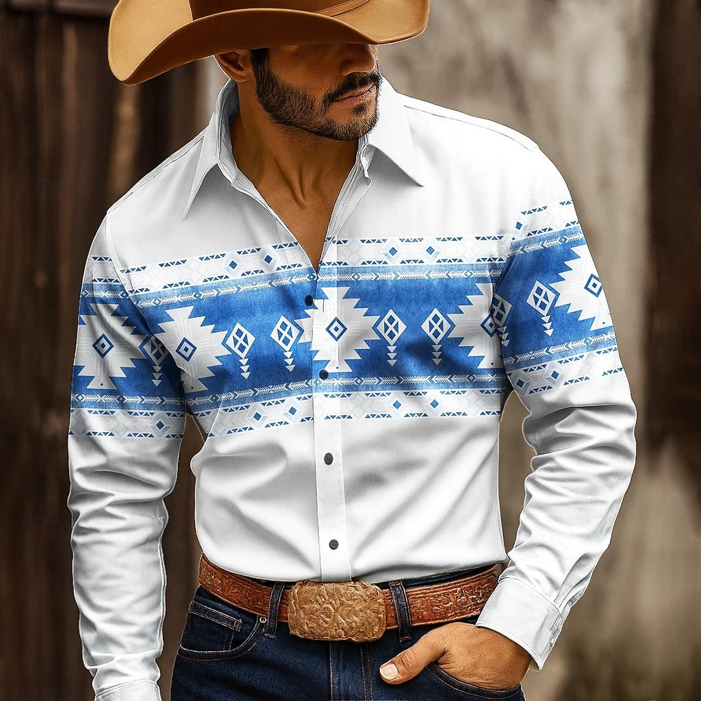 Men's Geometric Aztec Ethnic Shirt Fashion 3D Printed Shirt Button Up Shirt Casual Long Sleeve Shirt Street Blouse for Mens