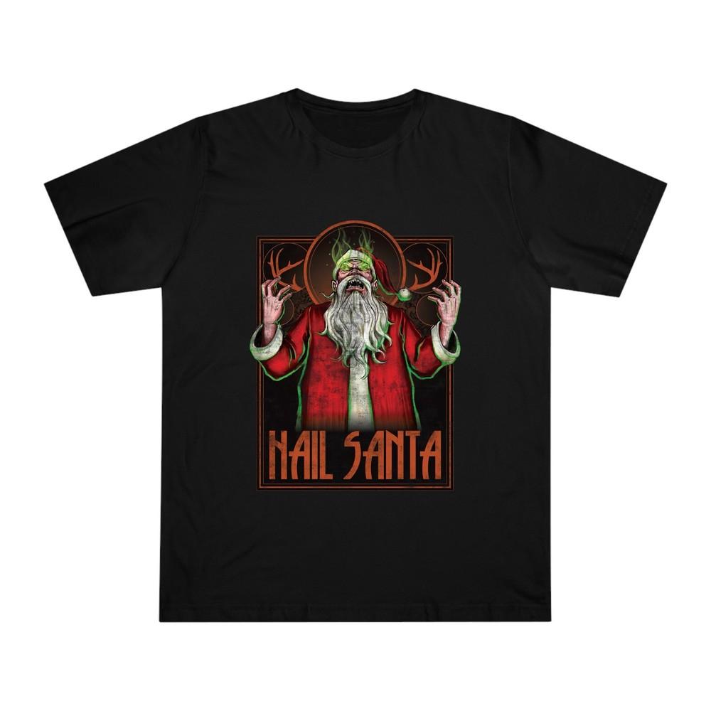 Hail Funny Scary Santa Halloween Tshirt Bat Horror Trick Treat Unisex Tee Top