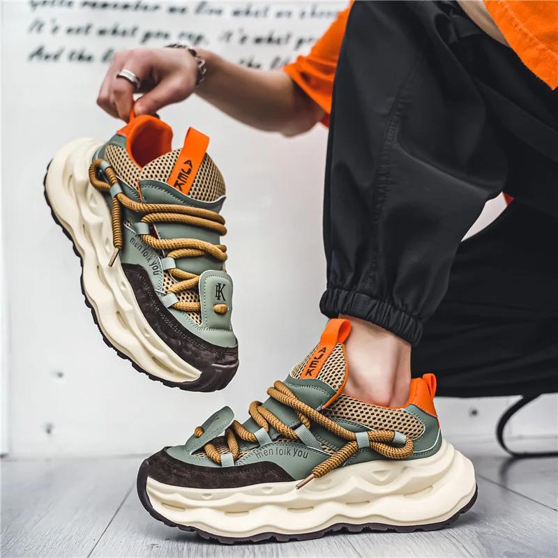 2024 Streetwear Herren Plateau-Sneakers Mode Grün Lässige Sportschuhe Herren Mesh Atmungsaktive Designer Trainer Herren Chunky Sneakers