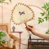 Handheld Fan Animal Pattern Cute Handmade Straw Woven Fan Cartoon Embroidered Patches Hanging Decorative Fan Photography