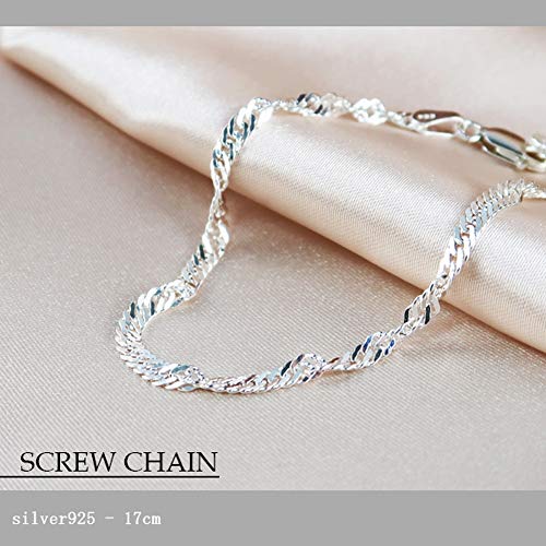 [Shinjuku Gin no Kura] 3.1mm Wide Screw Chain Silver 925 Bracelet, Approx. 17cm Long, Women's Simple Double Curb Chain