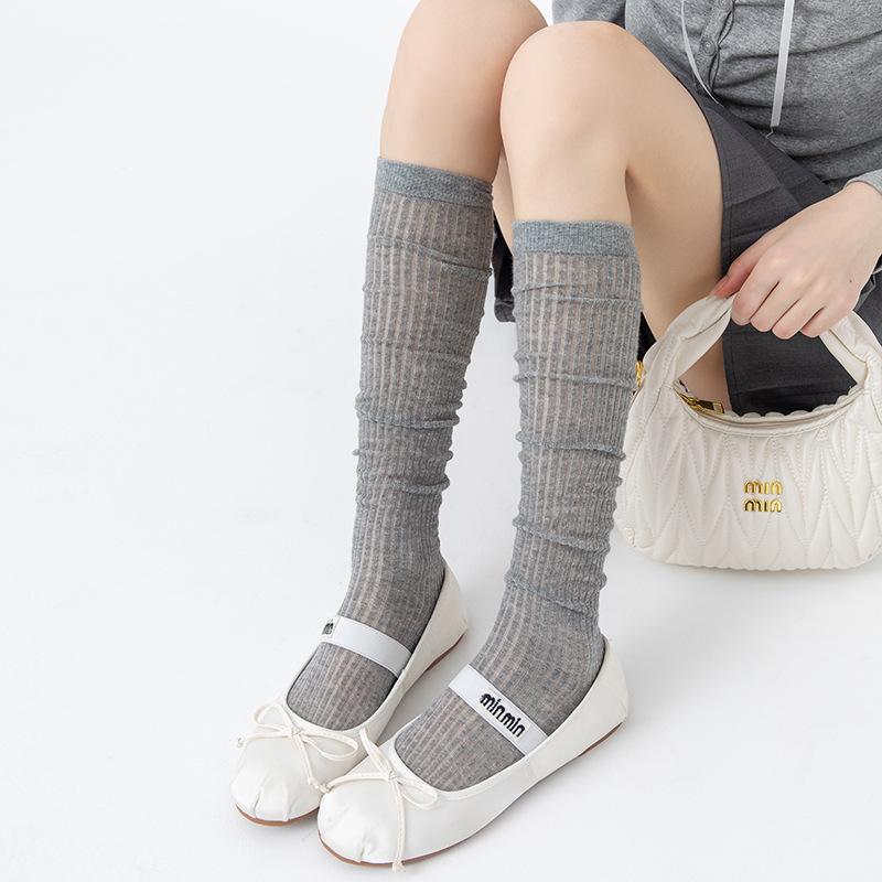 Damen vertikal gestreifte einfarbige dünne Ballett-Stil lange atmungsaktive Knie- bis Wadenlange Socken