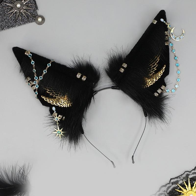 Adult Cartoon Wolf Ears Shape Headband with Dangle Jewelry Easter Hair Hoop