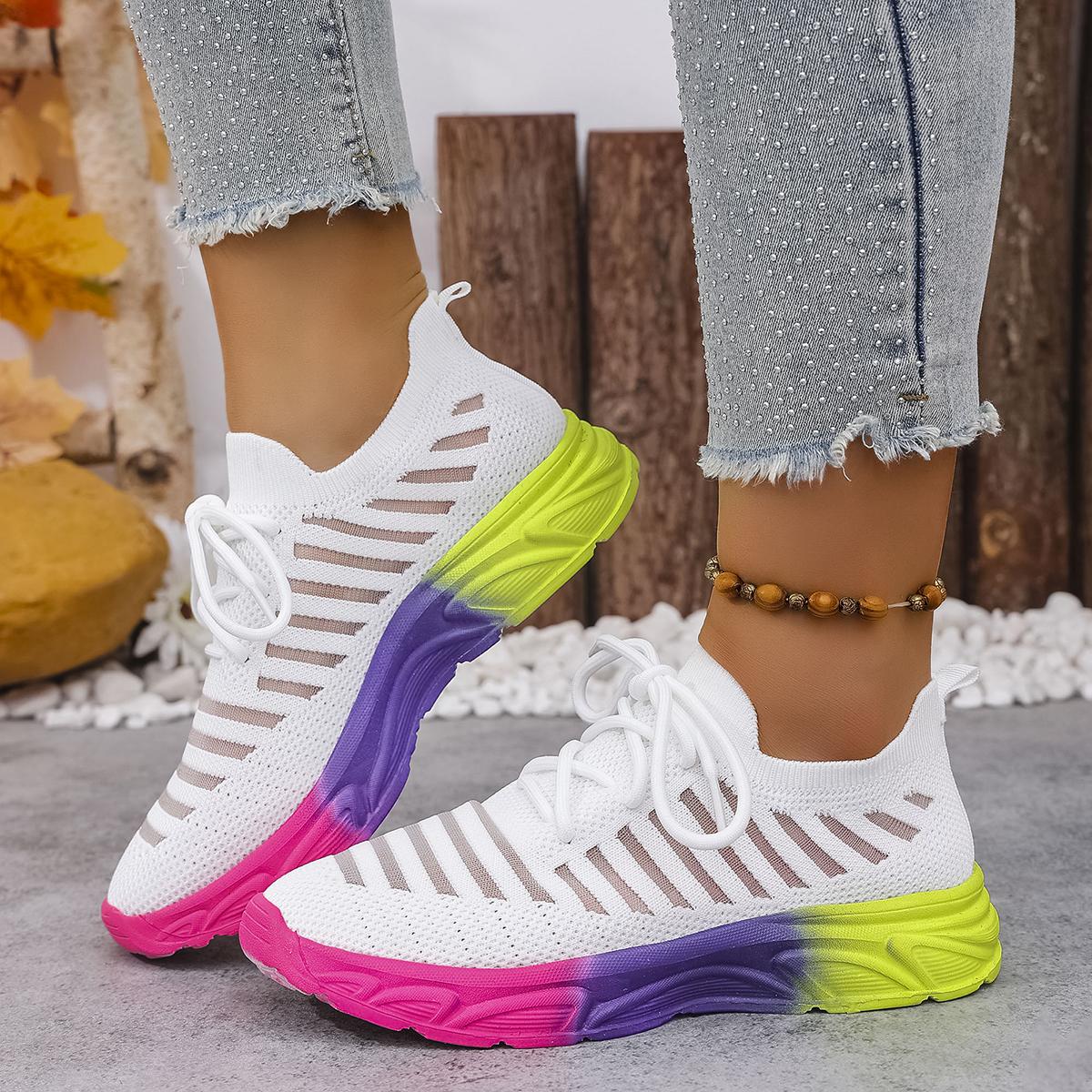 

Модные женские кроссовки Вязаная сетка Дышащие Модные кроссовки Легкие На шнуровке Трендовые Повседневные Плоская подошва Женские Zapatos De Mujer 35 белый