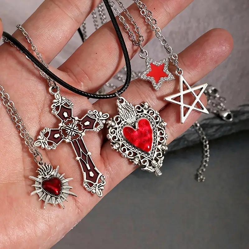 

Набор готических ожерелий из 5 штук для женщин, украшения на Хэллоуин, кулон в виде сердца, летучей мыши, паука, креста, цепочка для свитера, модные повседневные аксессуары, подарок A4