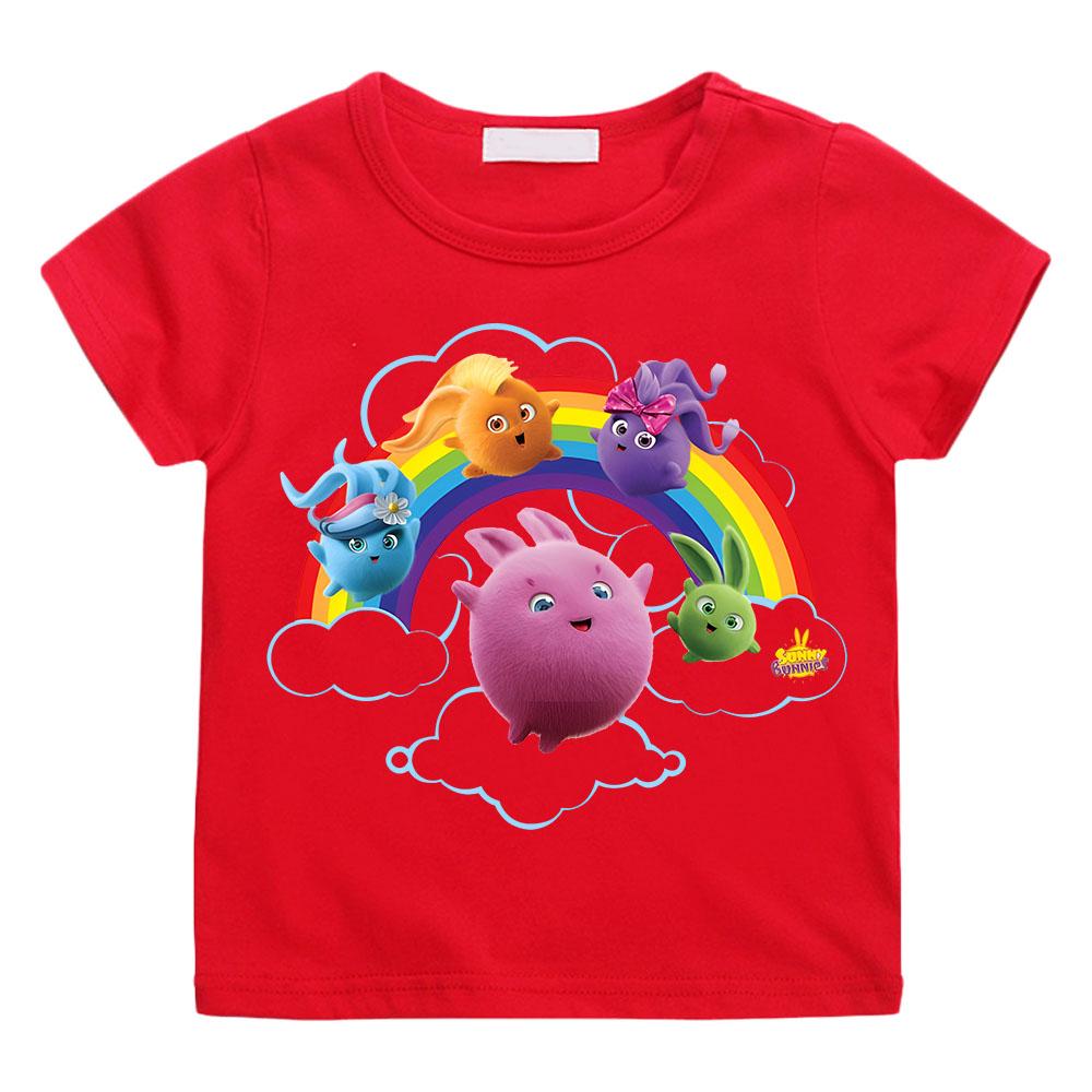 

Sunny Bunnies Children s Tshirt Cute Rabbit Cartoon Print Girls T-Shirts Summer Fun Boys T Shirt Fashion Short Sleeve Tops 150 червоний