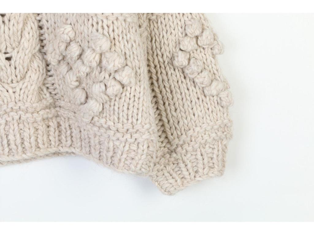 Handmade Chunky Cable Knit Wool Sweater - Heart Pattern Loose Fit