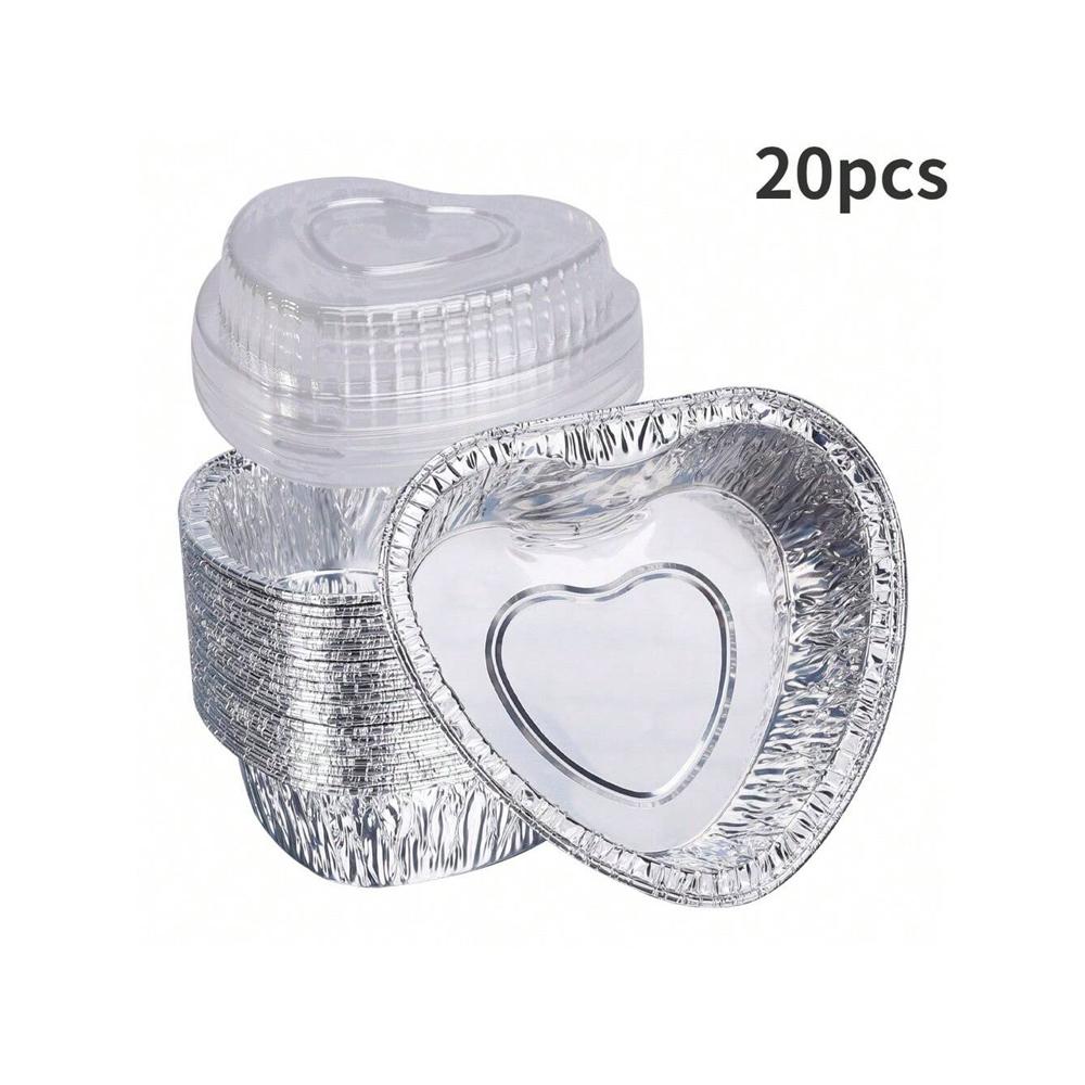 Disposable Valentine's Day Cake Pan Mold Heart Shaped Muffin Pan with Lid Heart Food Packing Box Pudding Cup Mousse Cupcake Mold
