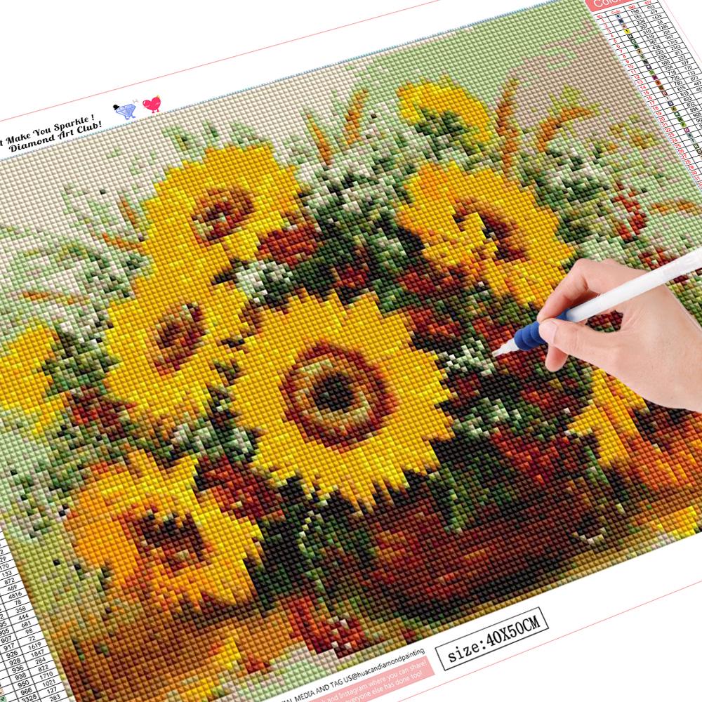 

Huacan Алмазная картина Цветы Стразы Алмазная мозаика Подсолнух Полная квадратная дрель 30*40 cm