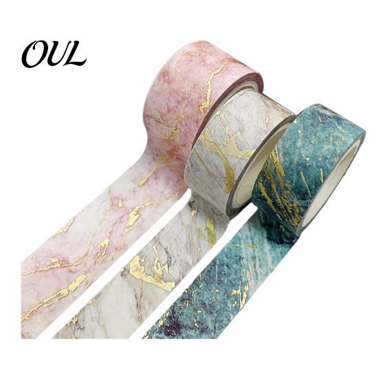 Scrapbooking Supplies 3 Rolls Golden Foil Washi Tape, Retro Plaid Leaf Pattern Decorative Lightweight Tape Masking Adhesive for DIY Crafts,