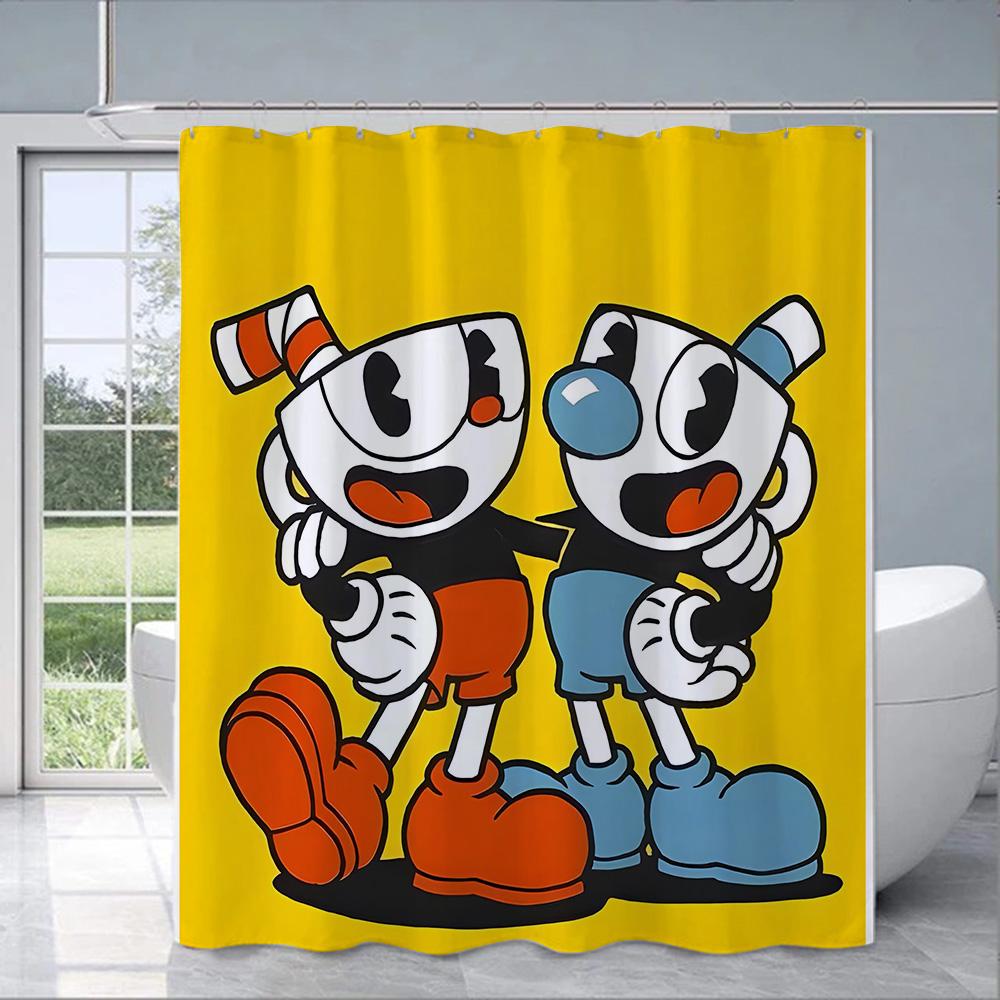 Tenda da Doccia Impermeabile Tessuto in Poliestere Pittura Colorata Tende da Bagno Tazza-Head Decorazione Bagno di Casa Tenda con Gancio