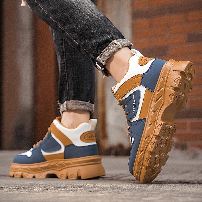 Fashion Trendy Men's Shoes Autumn Style British Fashion Retro Contrasting Casual Wear-resistant Men New Thick Soled Workwear Shoes 2024
