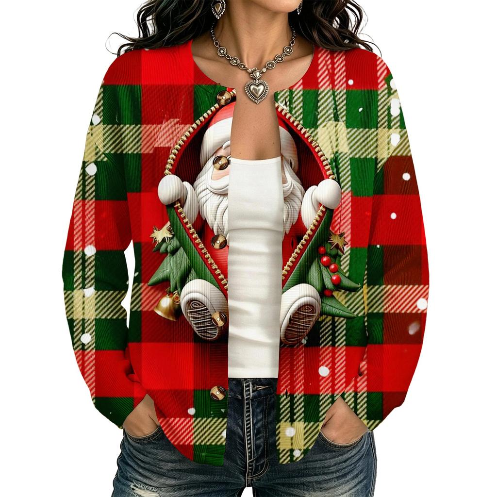 Women's Christmas Printed Long Sleeve Cardigan for Holiday Party
