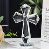 Cruz de Cristal Tallada a Mano Diseño Multifacético 360° Adorno de Pie Figura Religiosa Cristal Color AB Regalo Espiritual Cristianos