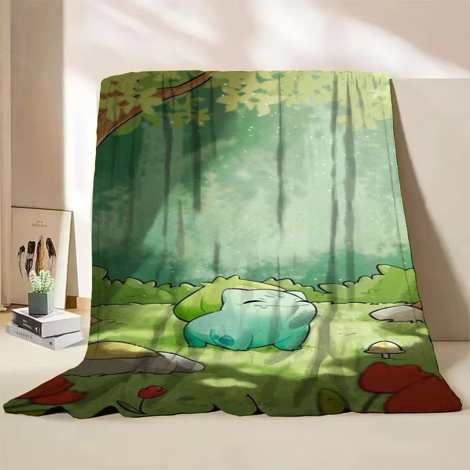 Pokemon Bulbasaur Flannel Throw Blanket for Bed Sofa Home Bedroom Office Travel Children's Cover Blankets Kids Winter Warm Gifts