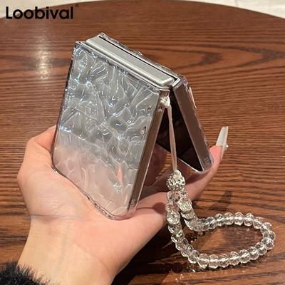 For Samsung Z Flip7 FE Flip 6 5 Wrinkles 3D Water Ripples Case for Galaxy ZFlip 7 4 3 Z Flip6 Crystal Bracelet Transparent Cover