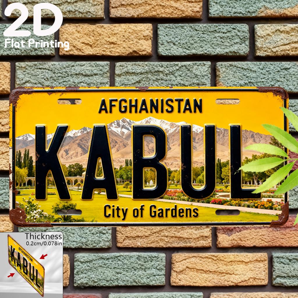 Vintage Afghan KABUL City of Gardens Mountain Park Scenery License Plate D Flat Aluminum Tin Sign Wall Art Decor for Afghanis