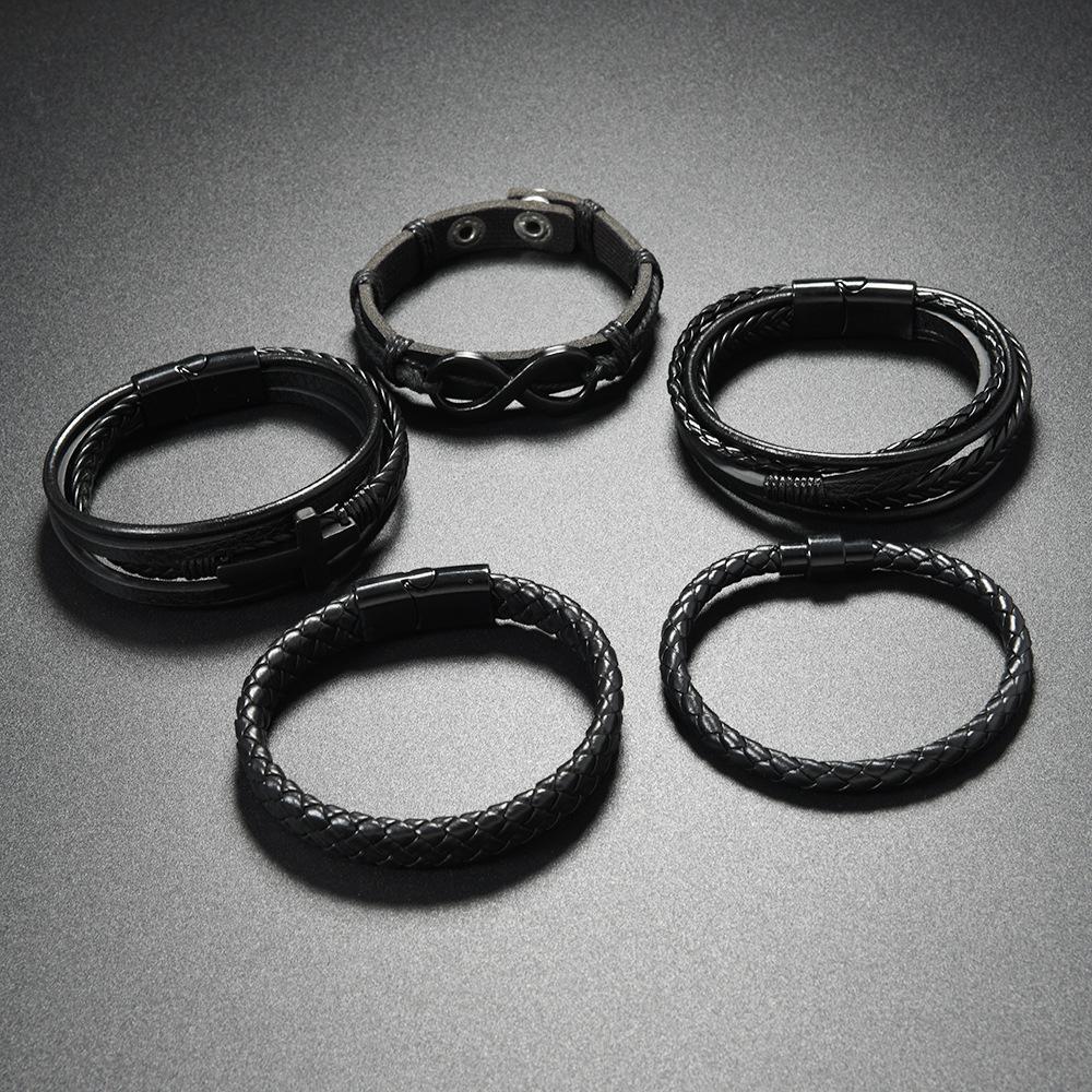Cross-border new number 8 multi-layer leather jewelry men's bracelet leather rope woven jewelry alloy bracelet magnet buckle