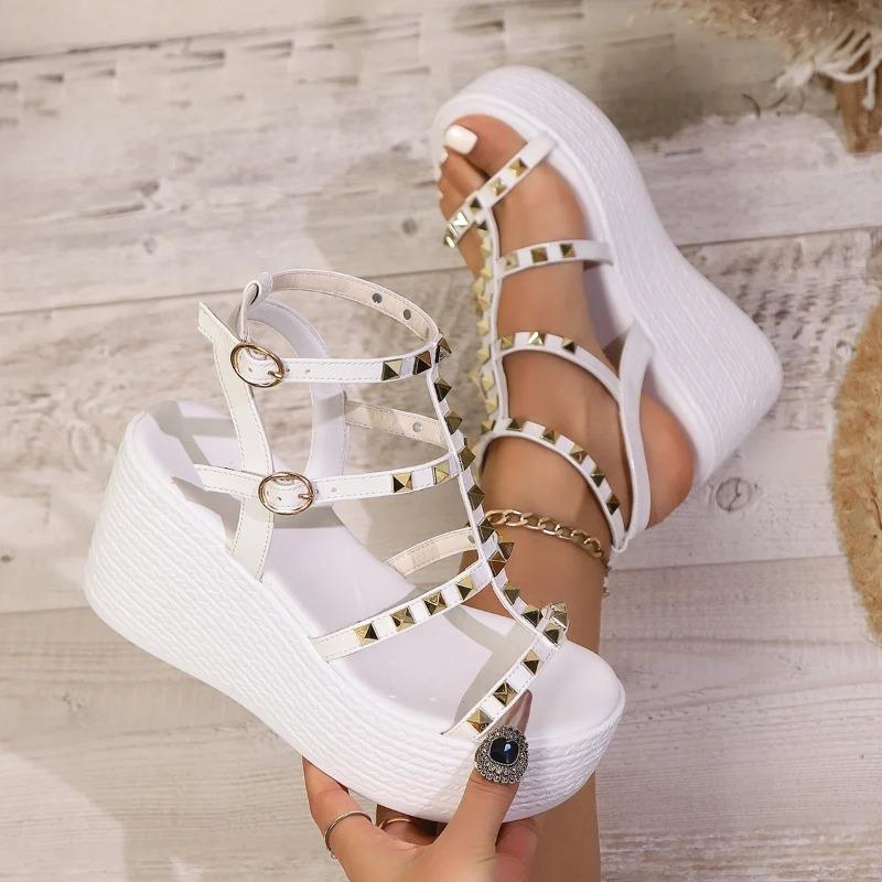 Women's Platform Sandals Summer Women Roman Sandals Fashion Rivet Wedges High Heeled Sandals Women Casual Sandal Sandalias Mujer