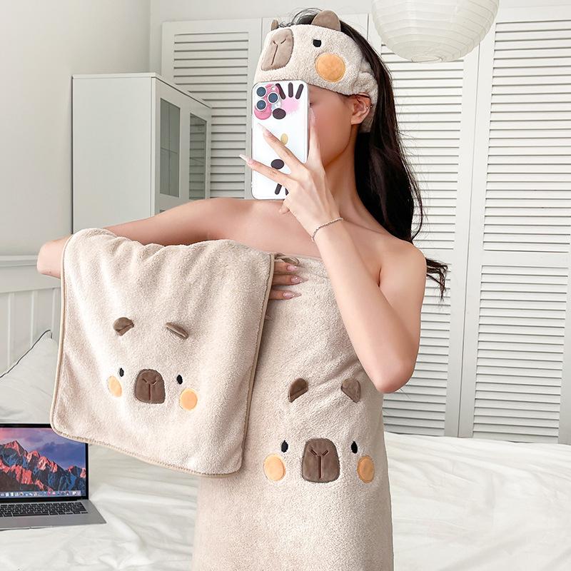 Capybara Coral Velvet Towel, Water-absorbing and Quick-drying Thickened Square Towel, Hanging Handkerchief Without Shedding