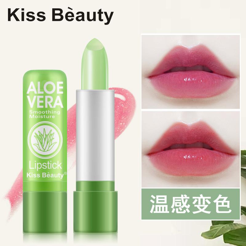 Kiss Beauty Růž na rty s aloe vera měnící barvu, balzám na rty, regenerační, hydratační, voděodolný, proti vysušování a praskání, rtěnka měnící barvu podle teploty