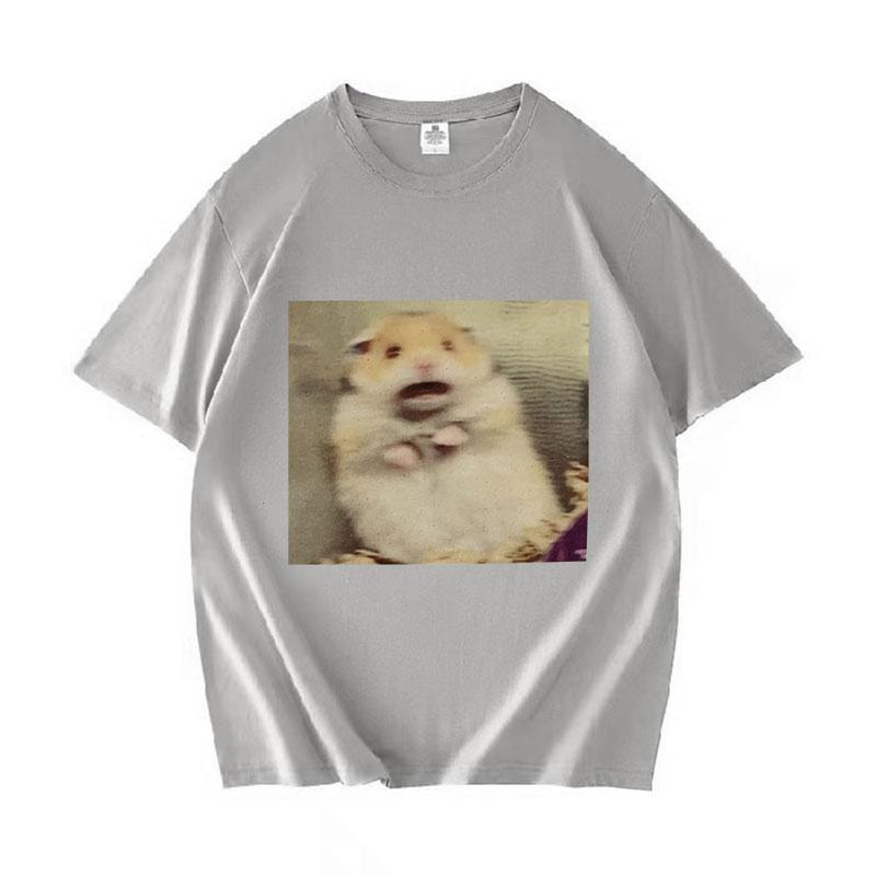 Funny Scared Hamster Meme Graphic TShirt Men Women ONeck Fashion Short Sleeve T Shirt Retro Clothing Oversized Cotton Tshirts