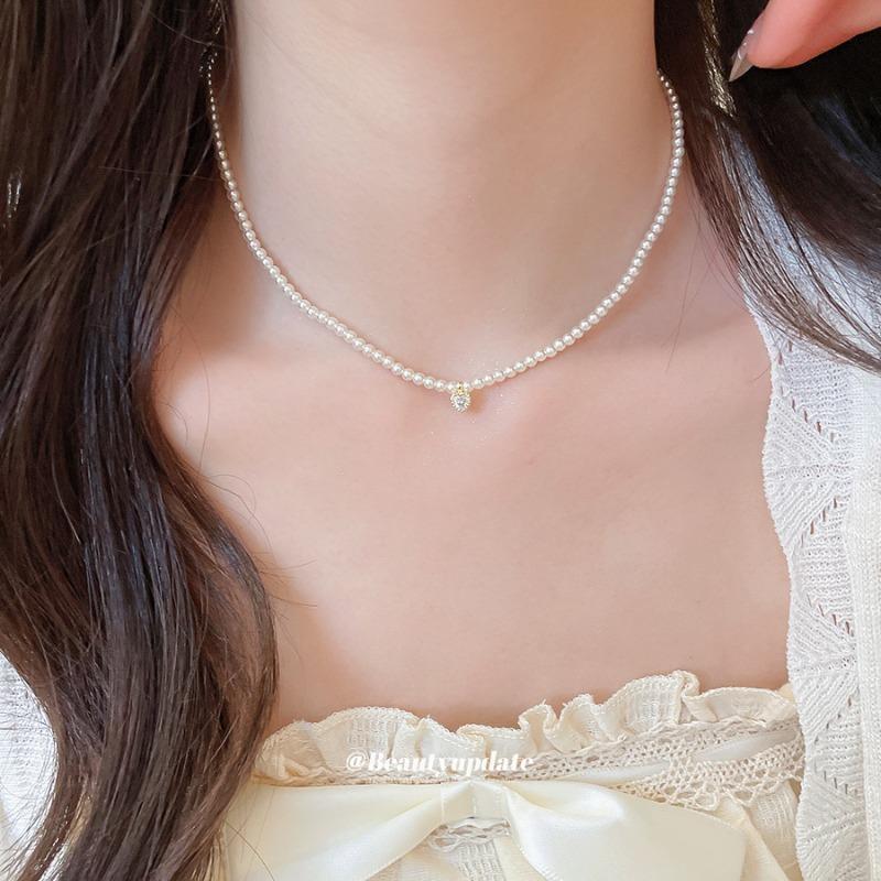 K Real Gold Electroplated Zircon Pearl Necklace Light Luxury Niche Fashion Collarbone Chain Daily Versatile Neck Chain Women