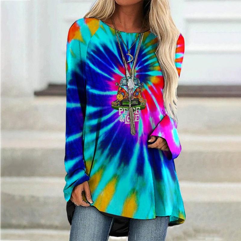 Round Neck 3D Printed Top Fashionable Casual Retro Long Sleeved Women's T-shirts
