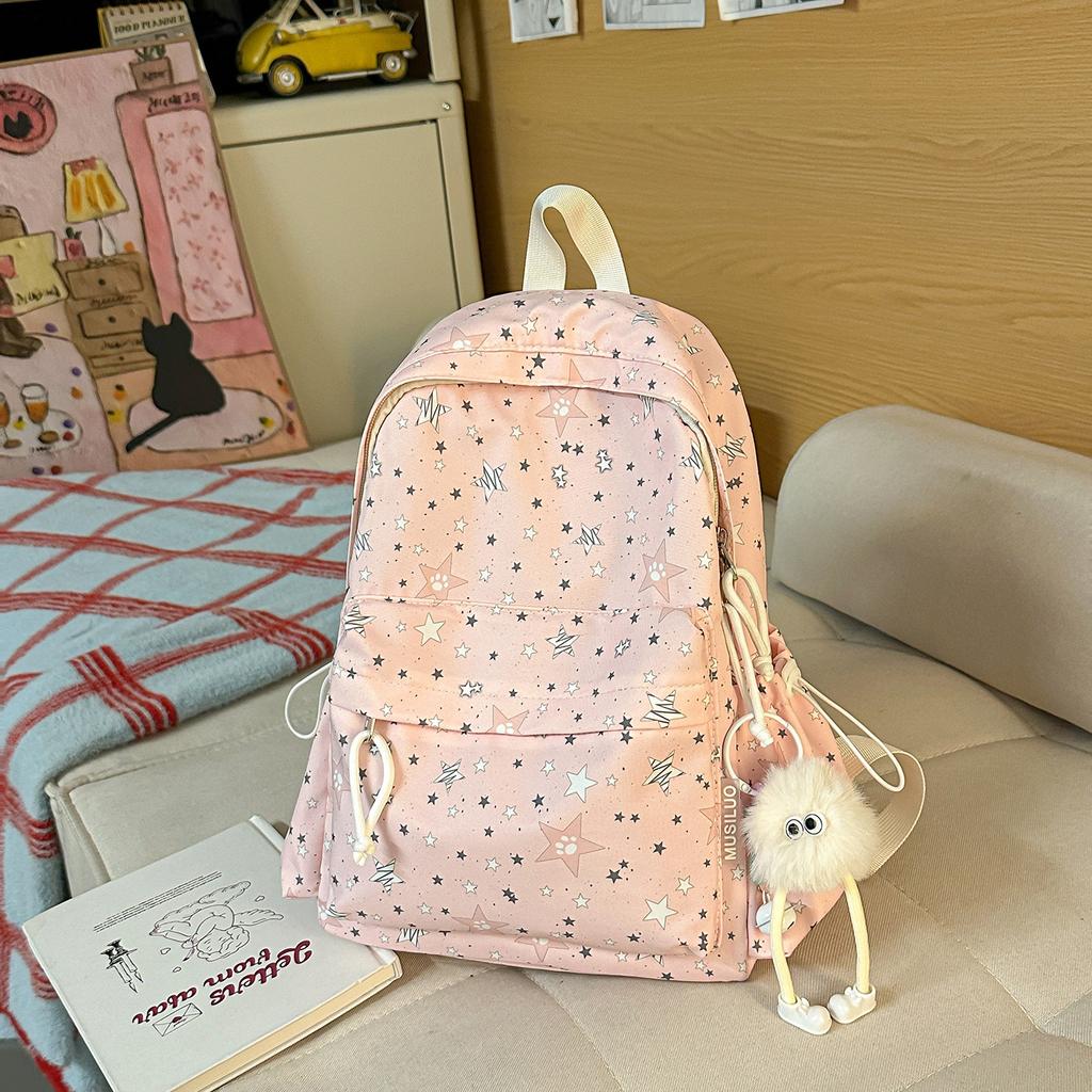 Schoolbag New High-value Star Schoolbag, Lightweight Casual Backpack for Junior and High School Students, Large Capacity, Small Fresh Backpack.