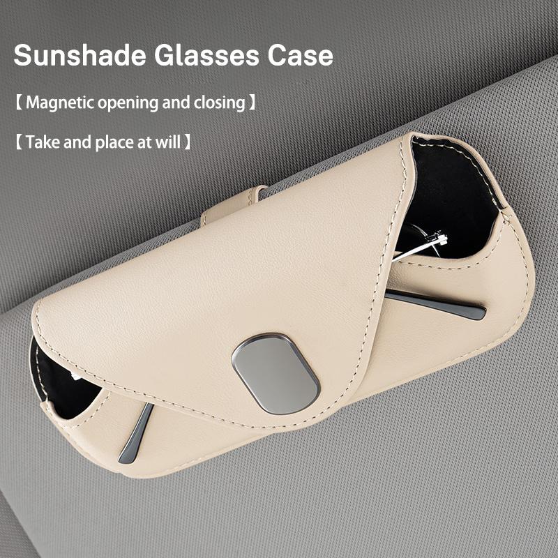 RPO5   Leather Car Magnetic Glasses Storage Case Sun Visor Flip Eyeglasses Organizer Box For Mercedes Benz GLC GLA GLB GLE GLS Sticker