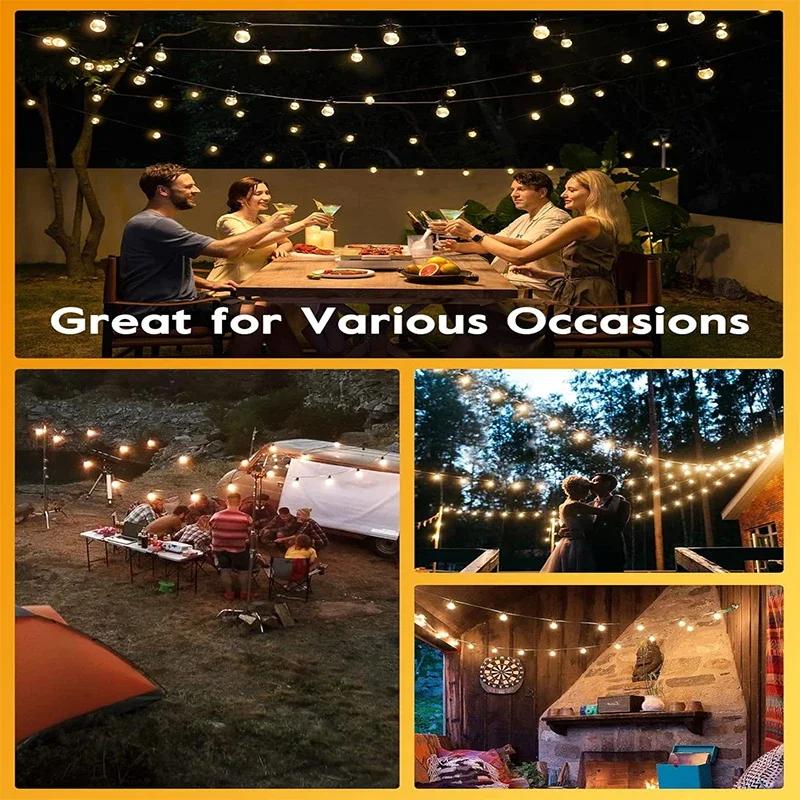 G40 Solar String Lights Outdoor 8Mode Solar Globe String Bulb Patio Hanging Lights Waterproof Garden Pergola Bistro Deck Decor