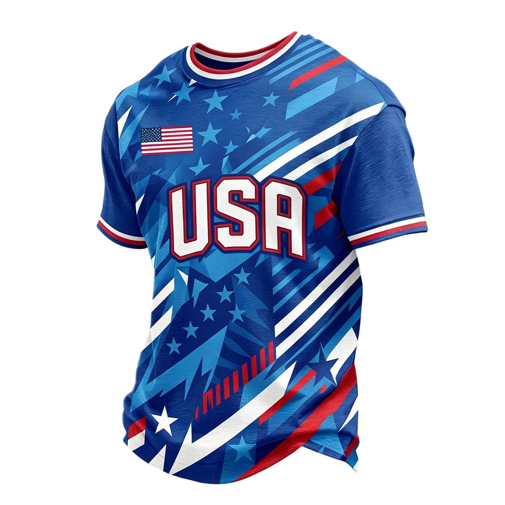 Men Casual Printed Crew Neck Lightweight Breathable Short Sleeve Top with 2026 Lettering and Graphic for Sports Events and Daily Wear