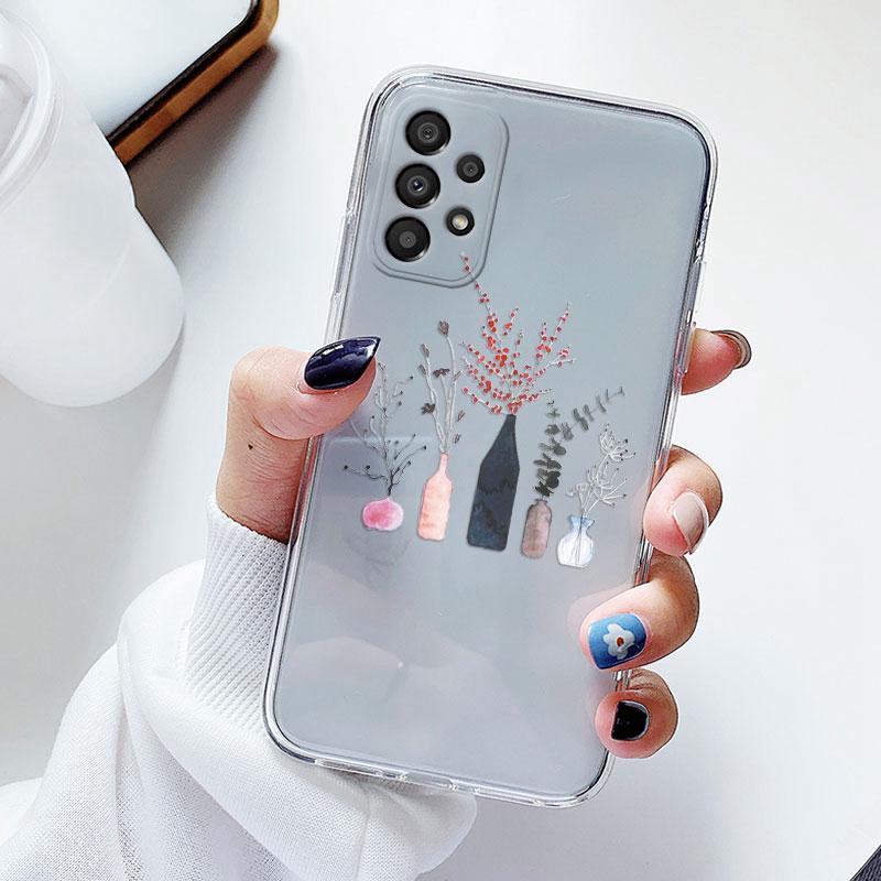 Phone Case For Samsung A53 5G A33 Floral Silicon Cover For Samsung Galaxy A73 Fundas Coque Transparent Soft Capas Flower TPU