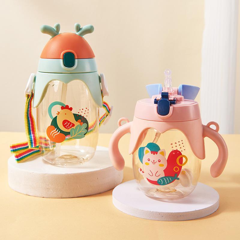 460ml Summer Charming and Charming Deer Antlers Water Cup with High Appearance Lightweight Plastic Straw Cup Baby and Childrens Water Cup