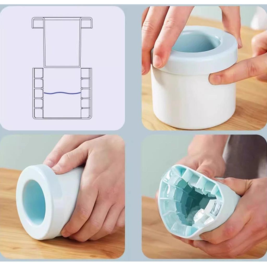 IJsblokjesvorm met knijpbeker, ijsvormpje voor in de koelkast, gemakkelijk te ontvormen cilindrische ijsbak, ijsemmer, ijsbox, opbergemmer.
