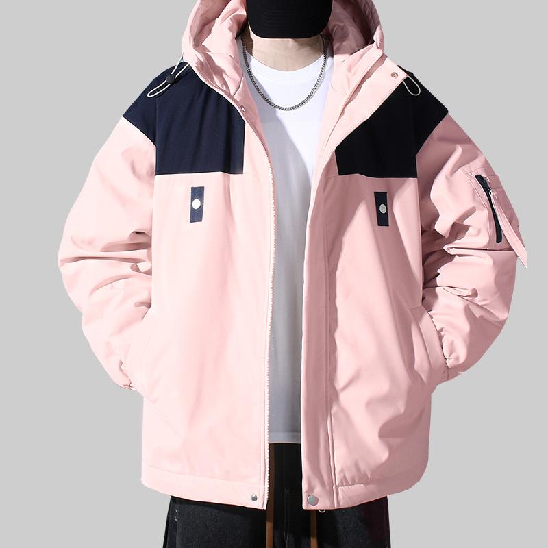 Pánská zimní zateplená bunda pro americký pár s kapucí, teplá sametová zateplená bunda