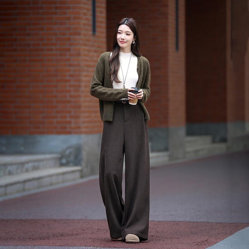 Women's Wool Blend Winter Straight-Leg Casual Pants