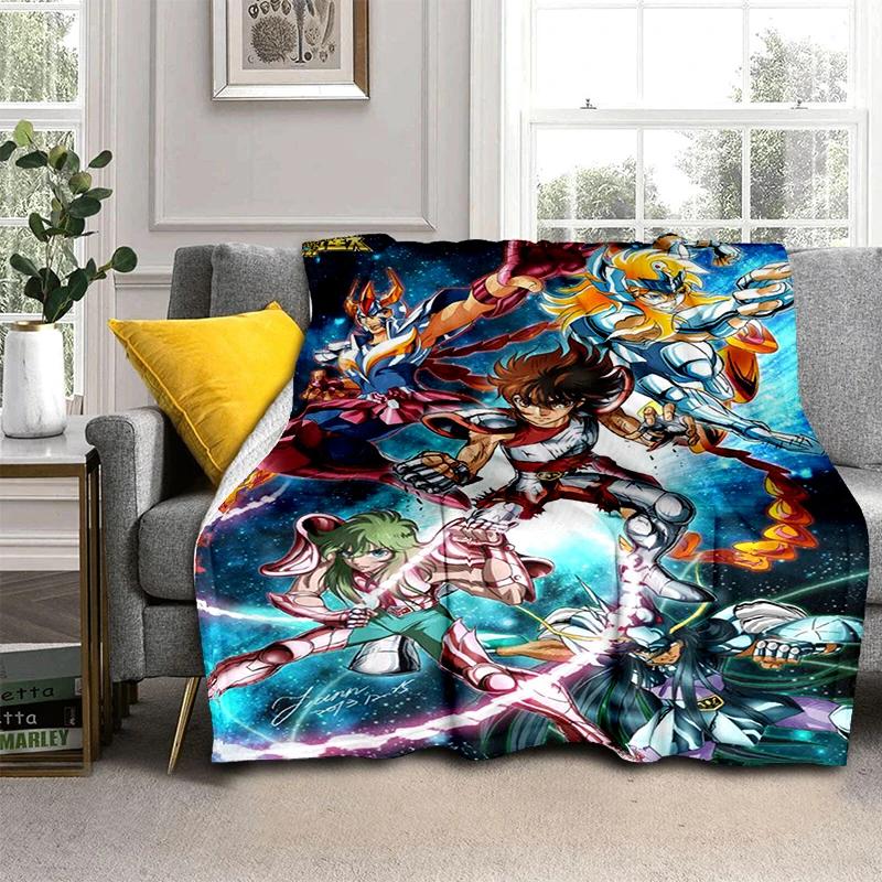 Anime Saint Seiya Glod Pattern Throws Blanket for Baby Hiking Picnic Bed Super Soft Cute Kawaii Flannel Blanket Birthday Gift