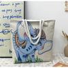 Ethnic Style Elephant Embroidered Canvas Shoulder Bag With Cotton Rope Strap For Casual Travel