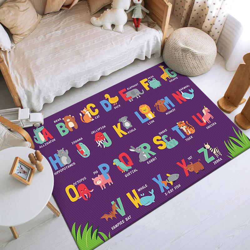 Kids Alphabet Learning Rug Non-Slip Educational Floor Mat for Children's Room Bedroom Classroom Cartoon ABC Carpet for Toddlers