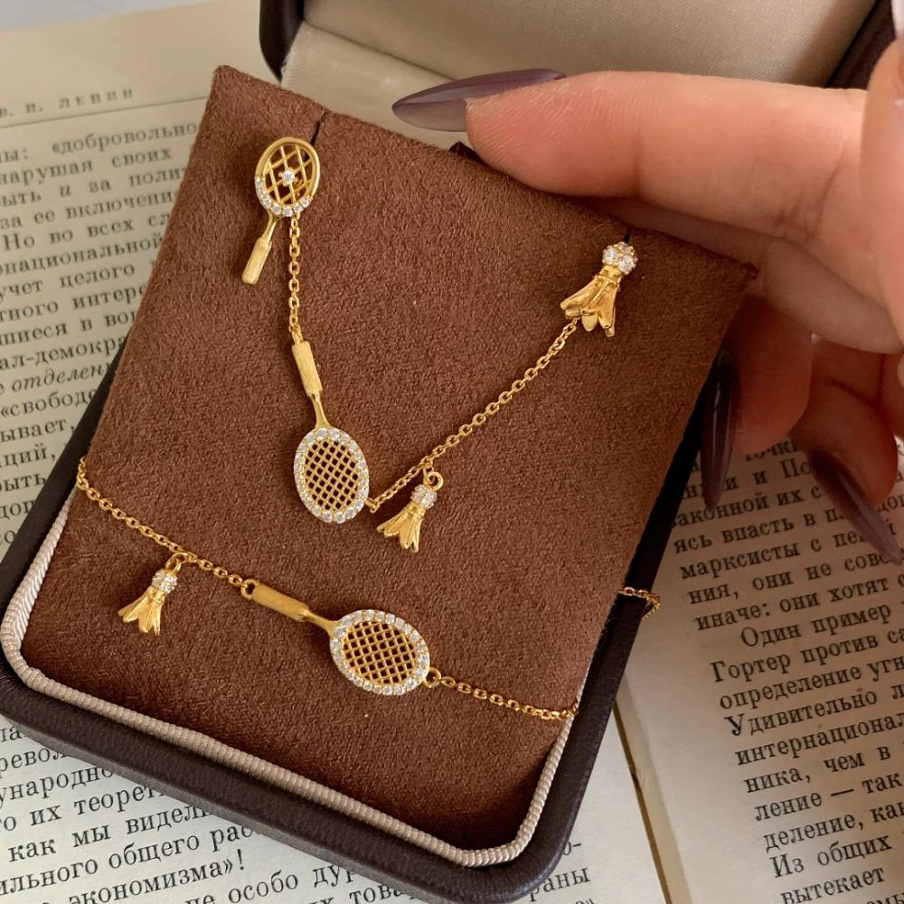 Women Jewelry Set Fashion Sports Badminton Necklace Bracelet Earrings Rhinestone Luxury Gift for Girls