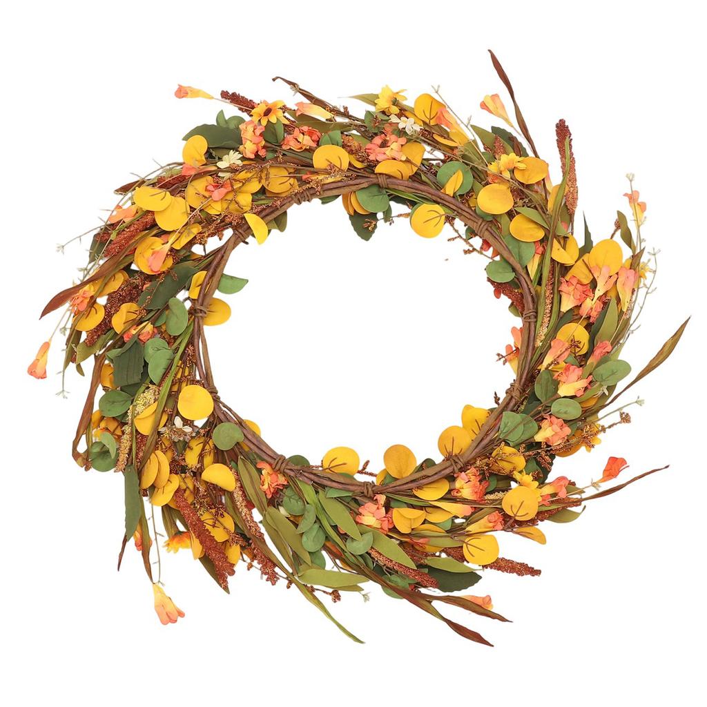 Fall Wreath for Front Door Artificial Farmhouse Autumn   Wreath with Wildflower for Indoor Outdoor Holiday Decor