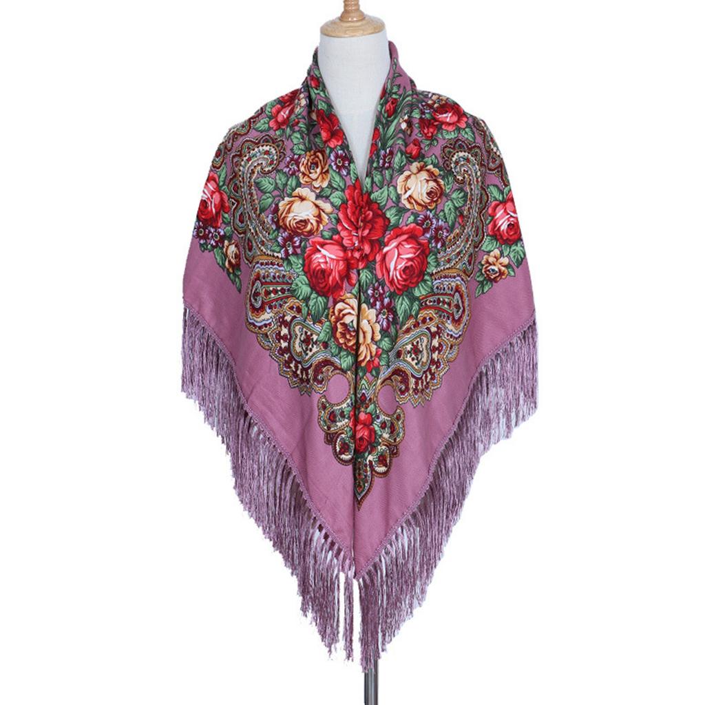 Ethnic Turban Head Wrap Scarf Women Vintage Travel Printed Tassel Shawl Outwear Printed Square Scarf