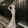 Vintage Light Wedding Dress Lace Mori Suspender Bridal Morning Robe Women's Engagement Banquet Birthday Dress Fishtail Go Out Gauze Skirt