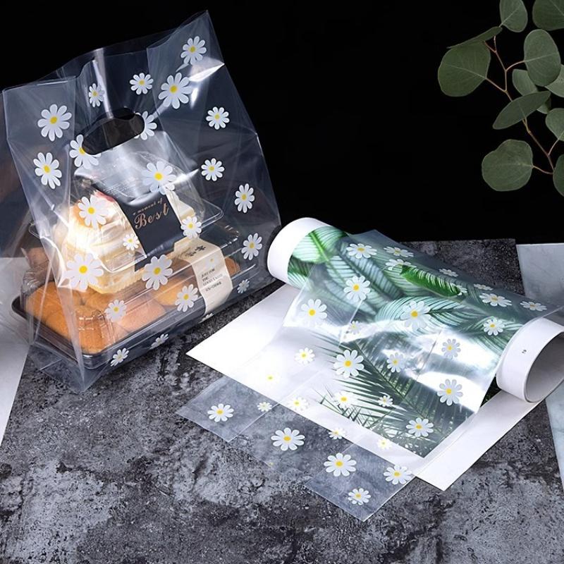 Gänseblümchen-Aufdruck Take-Away-Tragetaschen Kuchen- und Dessert-Backverpackungsbeutel Verdickte Transparente Lebensmittelliefertaschen PE-Material Geschenk-Plastiktüte