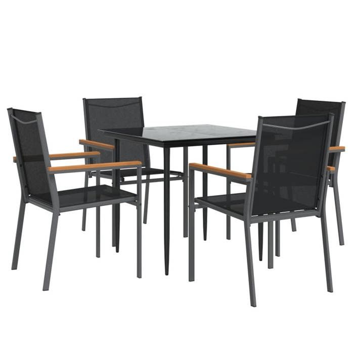 VidaXL Ensemble à manger de jardin 5 pcs noir textilène et acier, ensemble à manger, ensemble à manger d'extérieur, ensemble 3187034