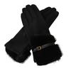 Women's Winter Suede Gloves with Fur Cuffs Soft Warm Touchscreen Cycling Gloves Ladies Fleece Lined Windproof Gloves for Cold Weather