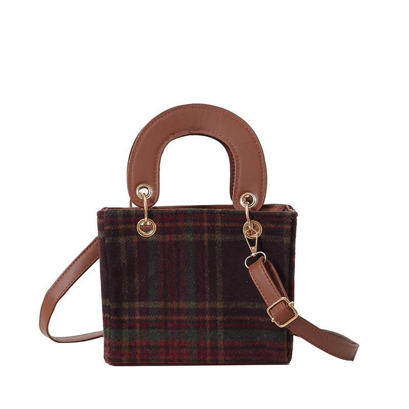 Трендовая клетчатая женская сумочка 2023 зима стильная сумка-тоут через плечо красная и коричневая StyleA