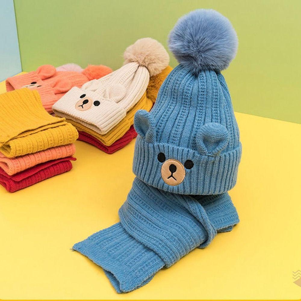 Winter Warm Hat Scarf Sets Neck Warmer Children Knitted Hat Fashion Knitted Cap Suit Girl Boy