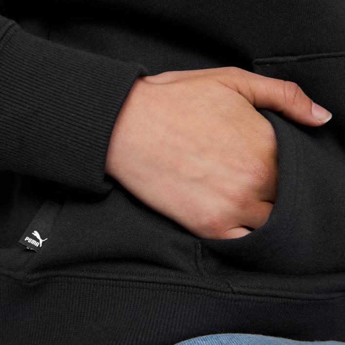 Puma Embroidered Logo Drawstring Knit Hoodie Pullover Long Sleeve Sweatshirt Women Tops Black 537611-01